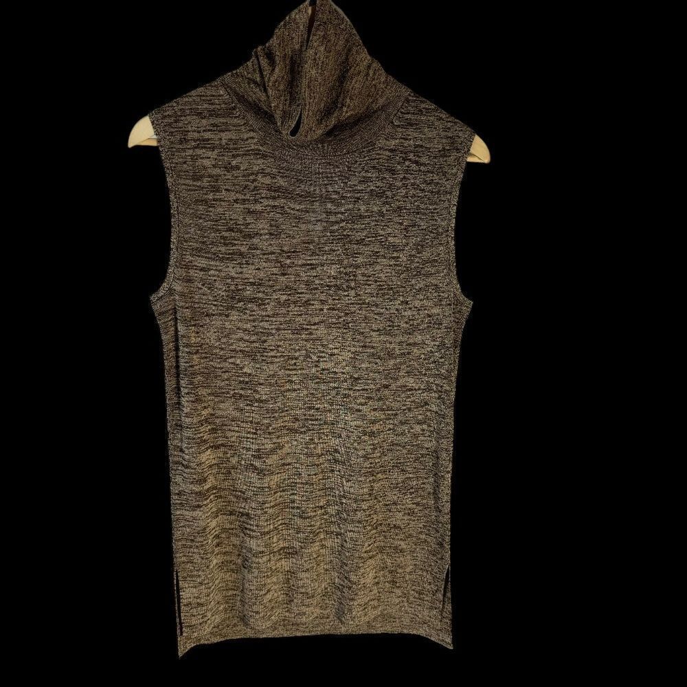 Veronica Beard Viscose Tan/Black Heather‎ Sleeveless Turtleneck Sweater S…